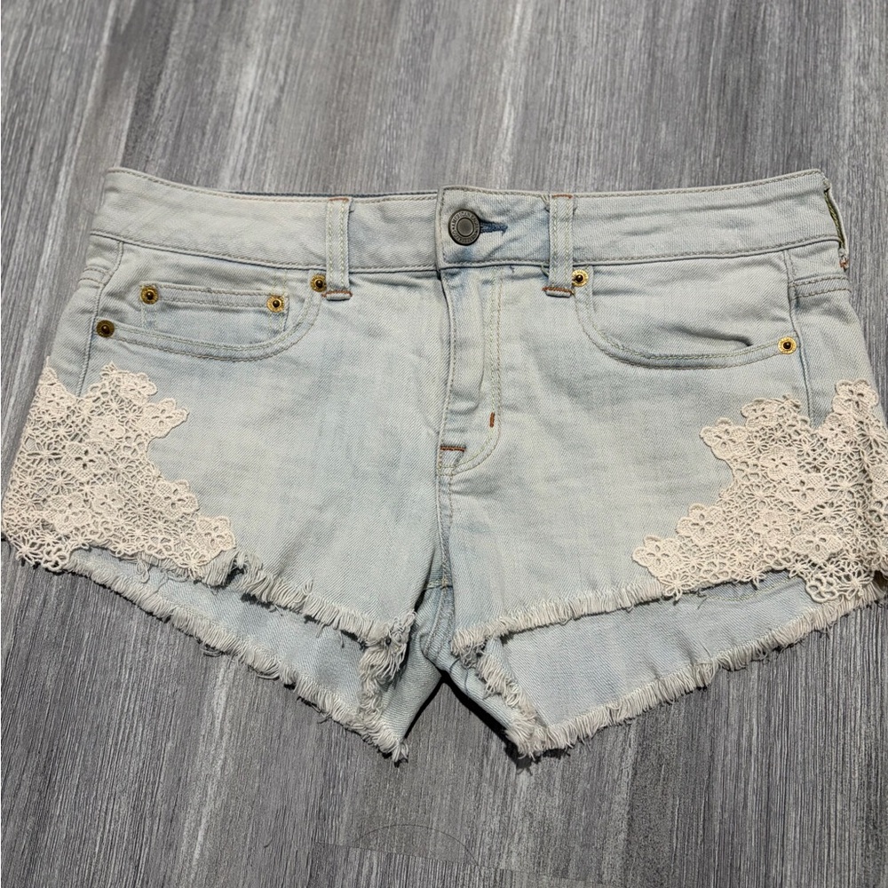 American Eagle Light Blue Jean Shorts with Lace